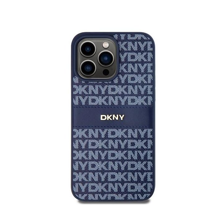 DKNY Leather Mono Stripe & Metal Logo dėklas iPhone 15 Pro Max – mėlynas
