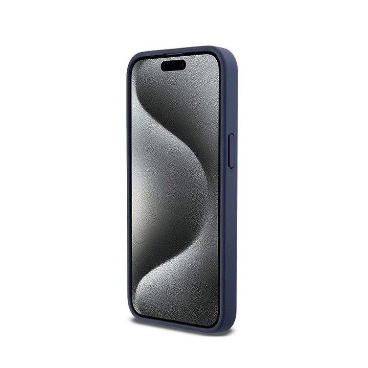 DKNY Leather Mono Stripe & Metal Logo dėklas iPhone 15 Pro Max – mėlynas