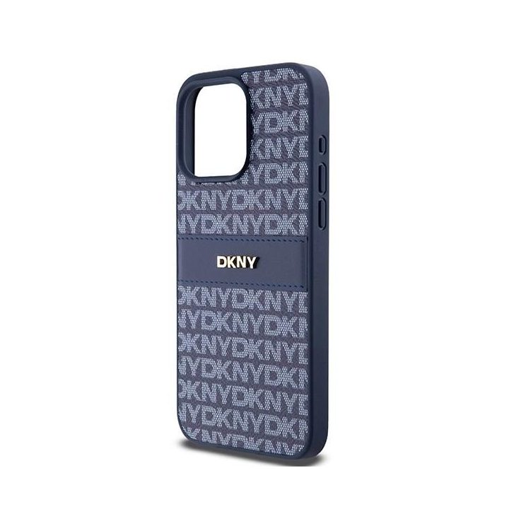 DKNY Leather Mono Stripe & Metal Logo dėklas iPhone 15 Pro Max – mėlynas