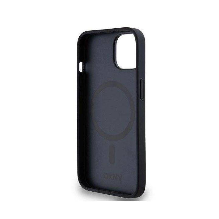 DKNY odinis monogramos rašto metalinis MagSafe“ dėklas iPhone 15/14/13“ – juodas