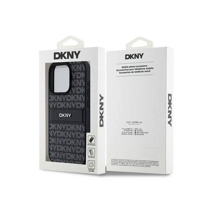 DKNY Leather Mono Stripe & Metal Logo dėklas iPhone 15 Pro Max - juodas