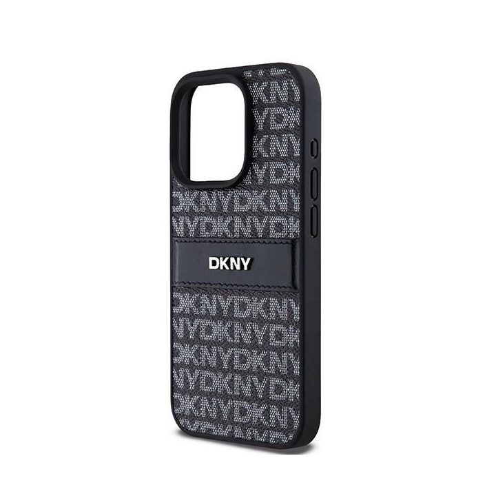 DKNY Leather Mono Stripe & Metal Logo dėklas iPhone 15 Pro Max - juodas