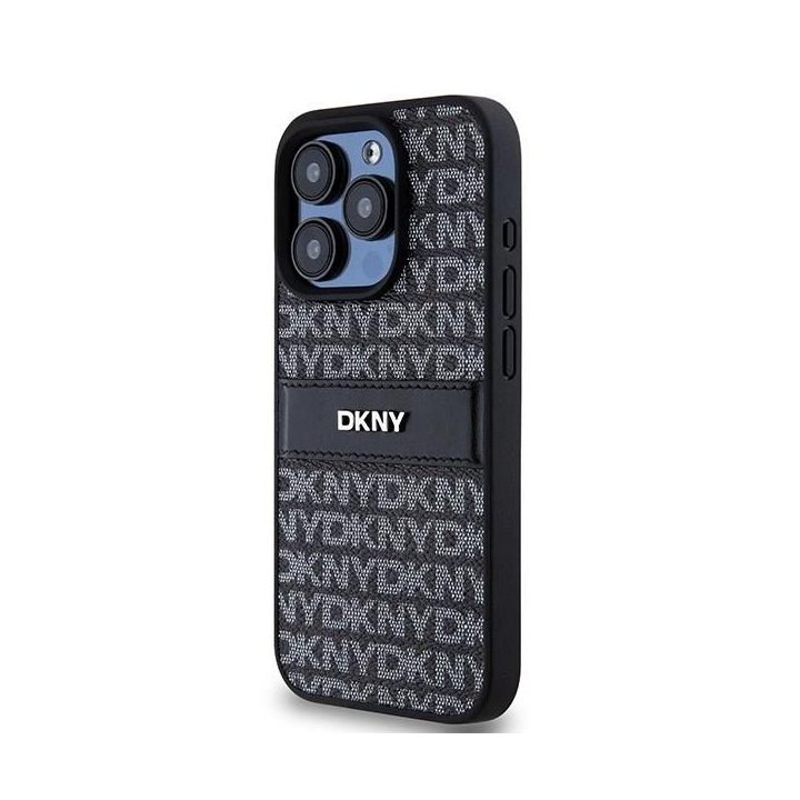 DKNY Leather Mono Stripe & Metal Logo dėklas iPhone 15 Pro Max - juodas