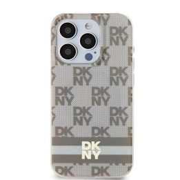 DKNY IML languotas vienspalvis raštas ir marginti dryžiai MagSafe“ dėklas iPhone 15/14/13“ – smėlio spalvos