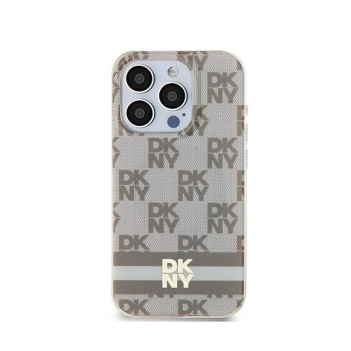DKNY IML languotas vienspalvis raštas ir marginti dryžiai MagSafe“ dėklas iPhone 15/14/13“ – smėlio spalvos