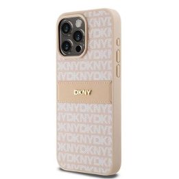 DKNY“ logotipas iš odos ir metalo dėklas iPhone 15 Pro Max“ – rožinis