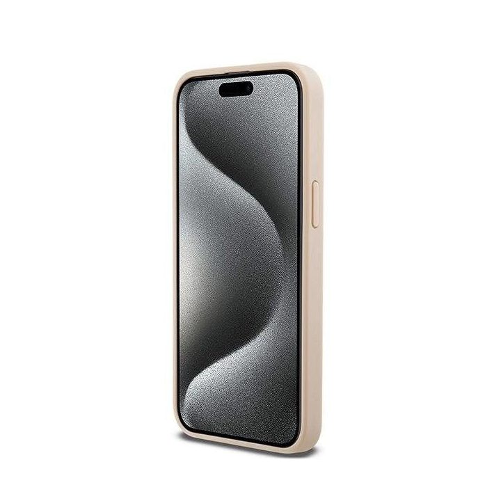 DKNY“ logotipas iš odos ir metalo dėklas iPhone 15 Pro Max“ – rožinis
