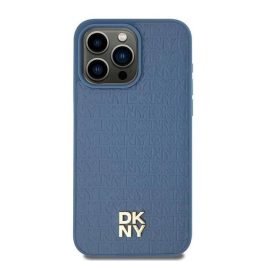 DKNY Leather Pattern Metal Logo MagSafe korpusas iPhone 15/14/13 - Mėlynas