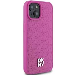 DKNY odinis su metaliniu logotipu ir MagSafe funkcija dėklas iPhone 15 / 14 / 13 telefonams – rožinis