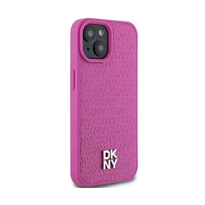 DKNY odinis su metaliniu logotipu ir MagSafe funkcija dėklas iPhone 15 / 14 / 13 telefonams – rožinis