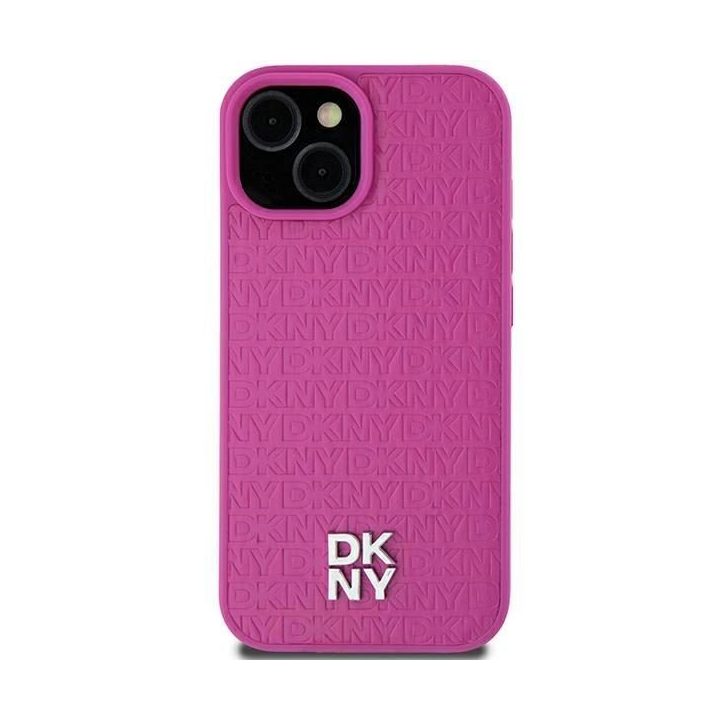 DKNY odinis su metaliniu logotipu ir MagSafe funkcija dėklas iPhone 15 / 14 / 13 telefonams – rožinis