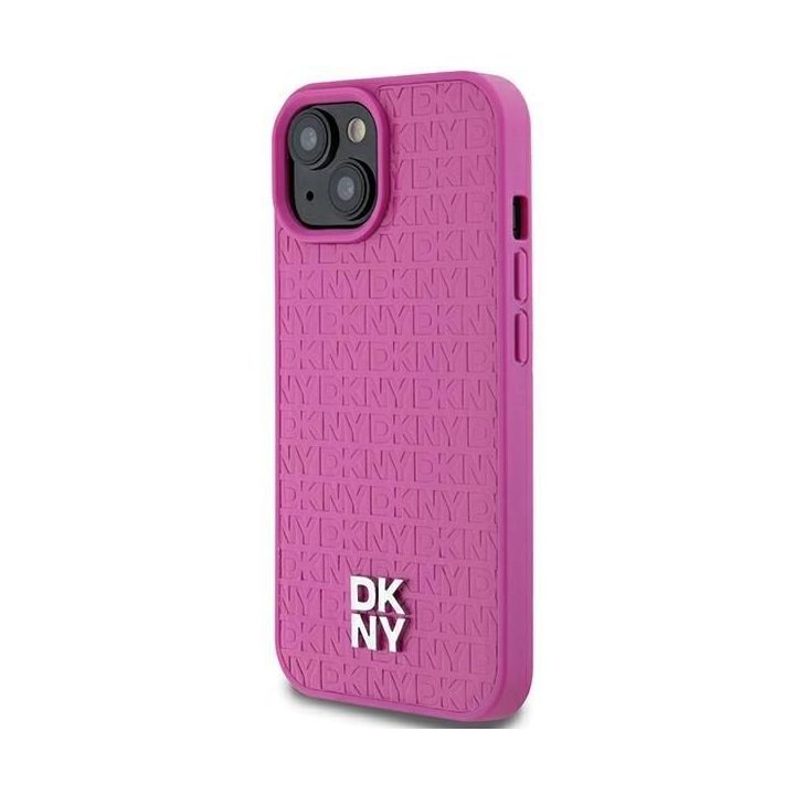 DKNY odinis su metaliniu logotipu ir MagSafe funkcija dėklas iPhone 15 / 14 / 13 telefonams – rožinis