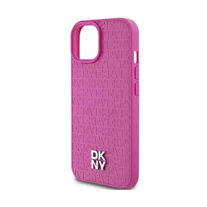 DKNY odinis su metaliniu logotipu ir MagSafe funkcija dėklas iPhone 15 / 14 / 13 telefonams – rožinis