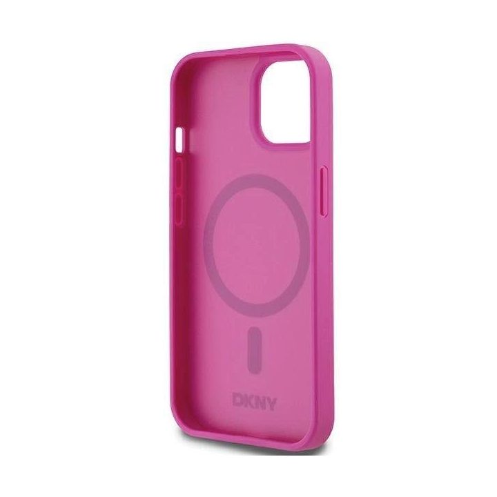 DKNY odinis su metaliniu logotipu ir MagSafe funkcija dėklas iPhone 15 / 14 / 13 telefonams – rožinis