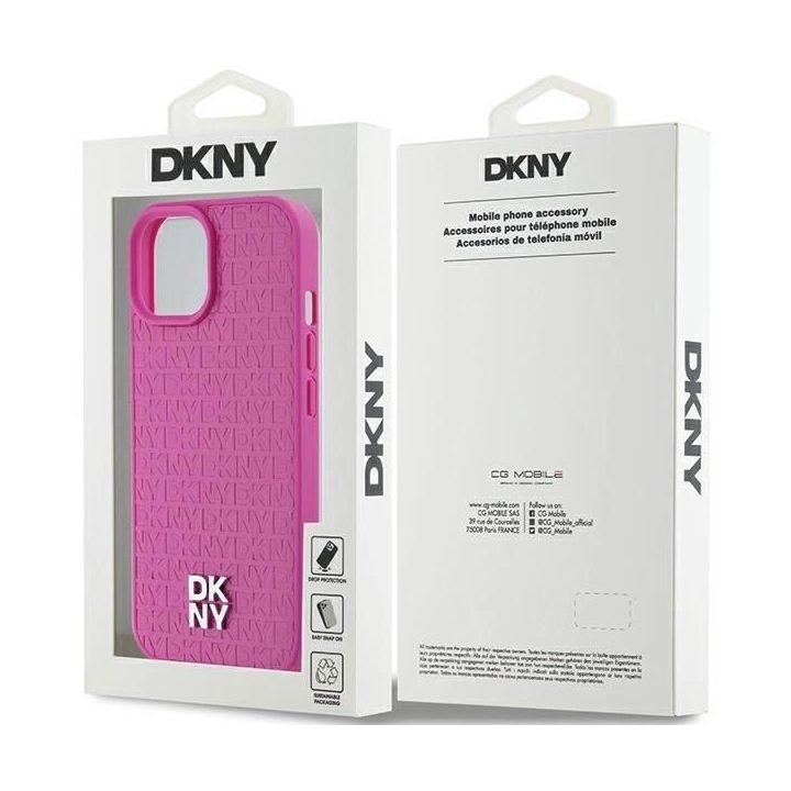DKNY odinis su metaliniu logotipu ir MagSafe funkcija dėklas iPhone 15 / 14 / 13 telefonams – rožinis