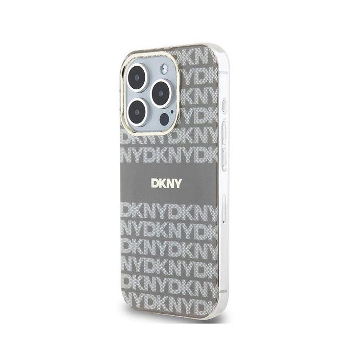 DKNY IML Mono ir Stripe MagSafe dėklas iPhone 15 Pro — smėlinis