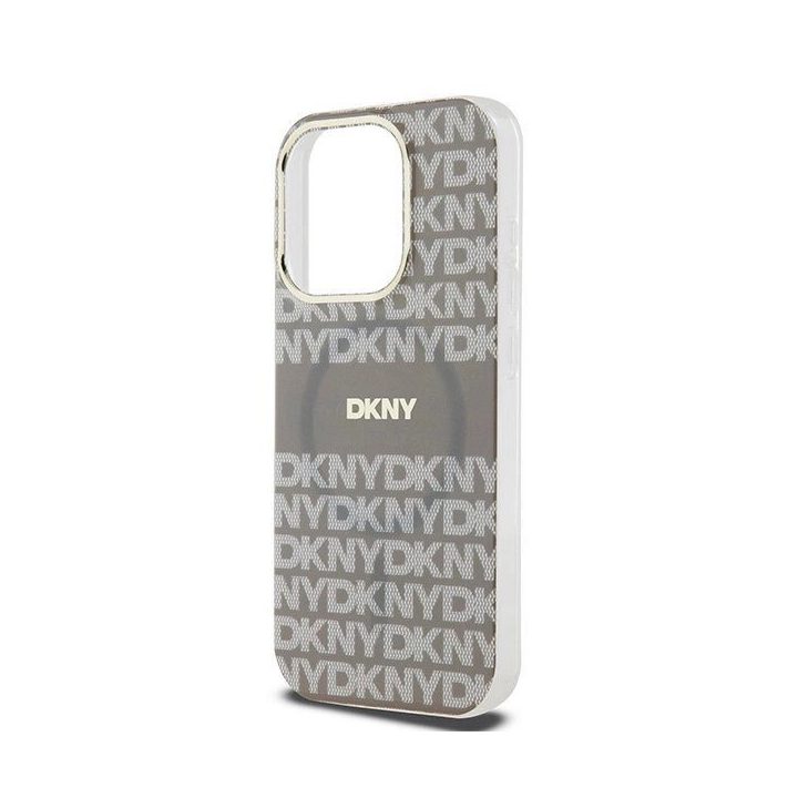 DKNY IML Mono ir Stripe MagSafe dėklas iPhone 15 Pro — smėlinis