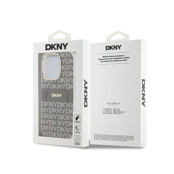 DKNY IML Mono ir Stripe MagSafe dėklas iPhone 15 Pro — smėlinis