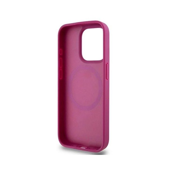 DKNY Leather Monogram Pattern Metal Logo MagSafe dėklas iPhone 15 Pro telefonui – Rožinis