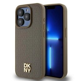 DKNY odinis logotipu dengtas dėklas su metaliniu logotipu MagSafe“ tipo iPhone 15 Pro“ telefonui - rudas