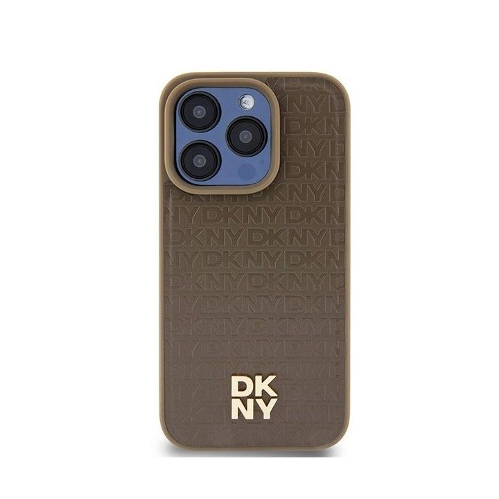 DKNY odinis logotipu dengtas dėklas su metaliniu logotipu MagSafe“ tipo iPhone 15 Pro“ telefonui - rudas