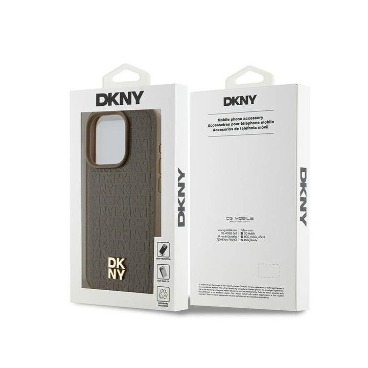 DKNY odinis logotipu dengtas dėklas su metaliniu logotipu MagSafe“ tipo iPhone 15 Pro“ telefonui - rudas