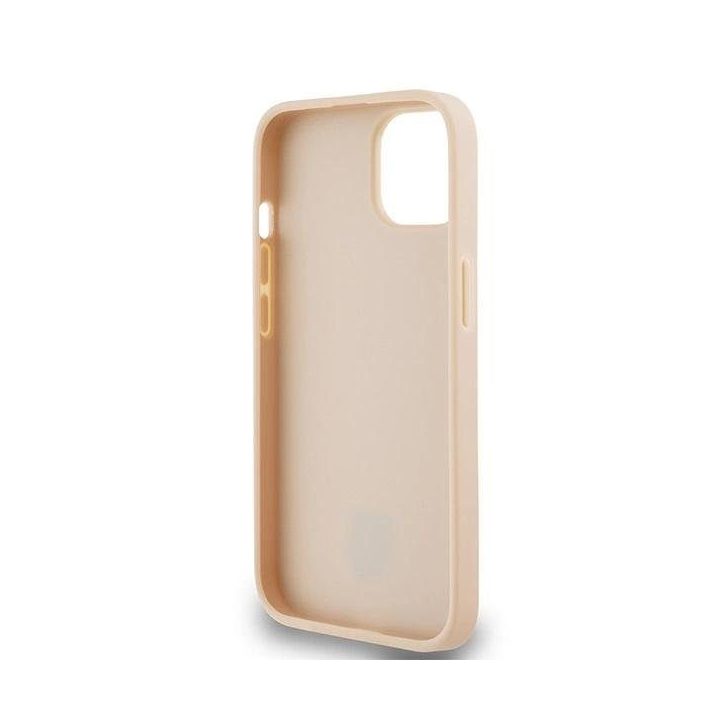 DKNY odinis vieno tono dryželių ir metalinio logotipo dėklas iPhone 15 / 14 / 13“ – rožinės spalvos