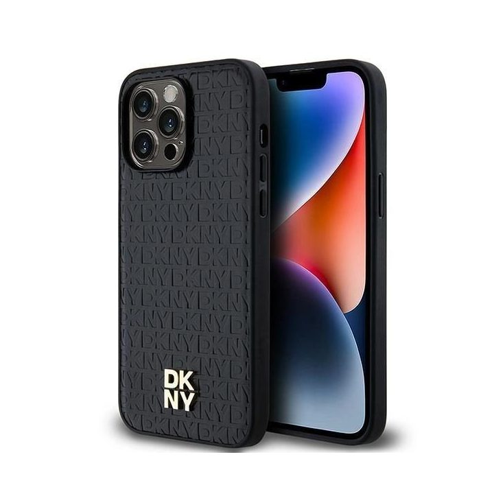 DKNY odinis raštuotas MagSafe“ dėklas su metaline logotipine ženklu iPhone 13 Pro / 13“ – juoda
