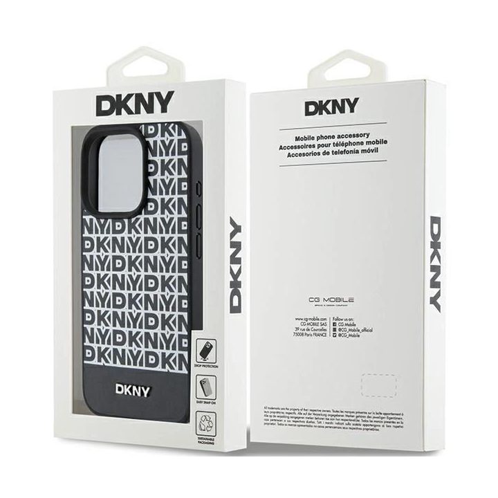 DKNY odinis telefono dėklas su logotipu ir įspausto rašto MagSafe“ sistema iPhone 15 Pro“ – juodas