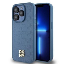 DKNY odinis monograminis raštas metalinės spalvos logotipas MagSafe dėklas iPhone 15 Pro“ – mėlynas