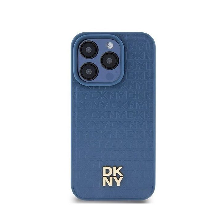 DKNY odinis monograminis raštas metalinės spalvos logotipas MagSafe dėklas iPhone 15 Pro“ – mėlynas