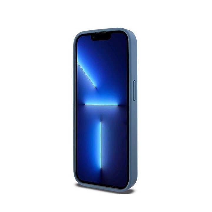DKNY odinis monograminis raštas metalinės spalvos logotipas MagSafe dėklas iPhone 15 Pro“ – mėlynas