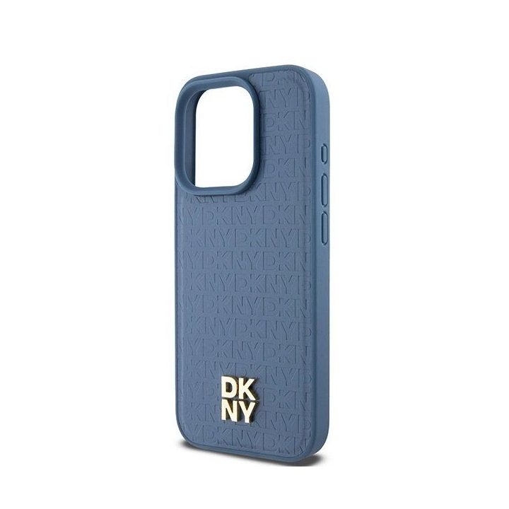 DKNY odinis monograminis raštas metalinės spalvos logotipas MagSafe dėklas iPhone 15 Pro“ – mėlynas