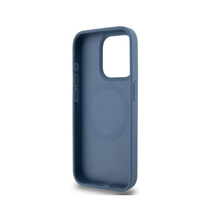 DKNY odinis monograminis raštas metalinės spalvos logotipas MagSafe dėklas iPhone 15 Pro“ – mėlynas