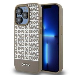 DKNY Odos su Atspausdintu Raštu, Metalinio Logotipo MagSafe Dėklas iPhone 15 Pro - Rudos Spalvos