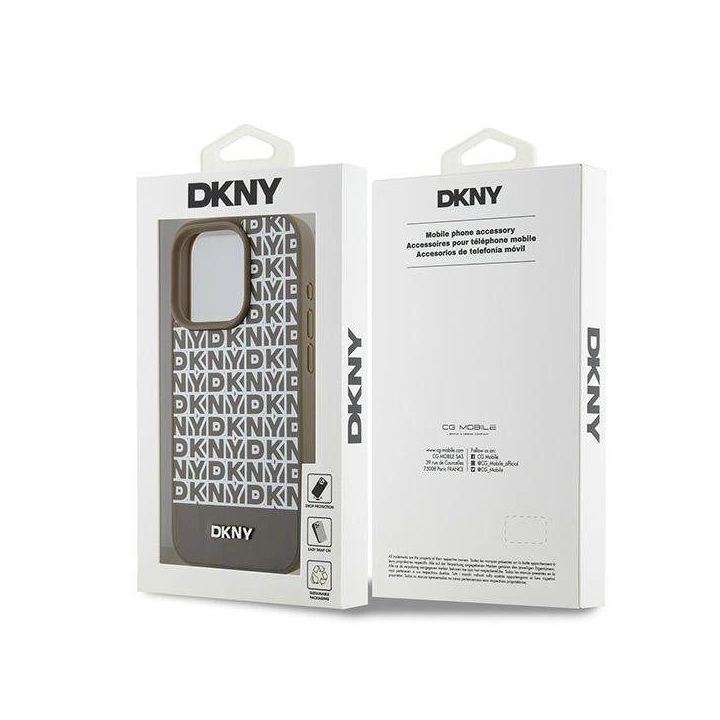 DKNY Odos su Atspausdintu Raštu, Metalinio Logotipo MagSafe Dėklas iPhone 15 Pro - Rudos Spalvos