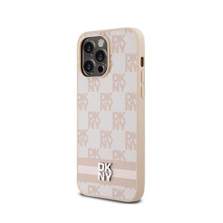 DKNY odinis dėklas su šaškių lentos raštu ir dryžuotais raštais iPhone 14 Pro Max“ – rožinis