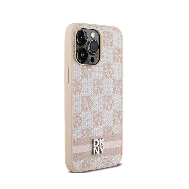 DKNY odinis dėklas su šaškių lentos raštu ir dryžuotais raštais iPhone 14 Pro Max“ – rožinis