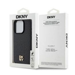 DKNY odinis monogramos rašto metalinis logotipas MagSafe dėklas iPhone 15 Pro - juodas