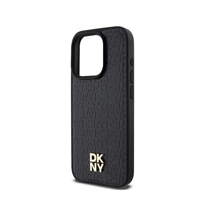 DKNY odinis monogramos rašto metalinis logotipas MagSafe dėklas iPhone 15 Pro - juodas