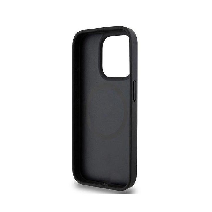 DKNY odinis monogramos rašto metalinis logotipas MagSafe dėklas iPhone 15 Pro - juodas