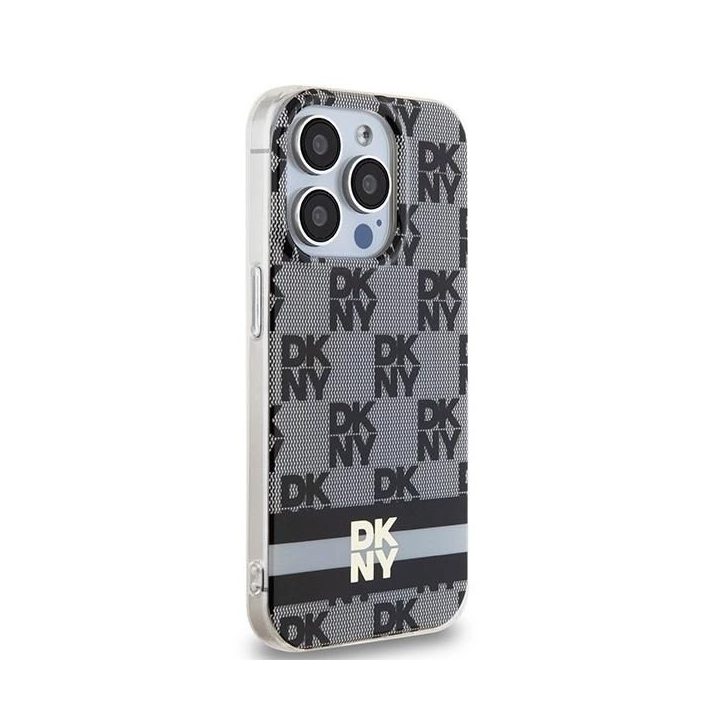 DKNY IML Checkered Mono Pattern & Printed Stripes MagSafe dėklas iPhone 13 Pro Max - juodos spalvos