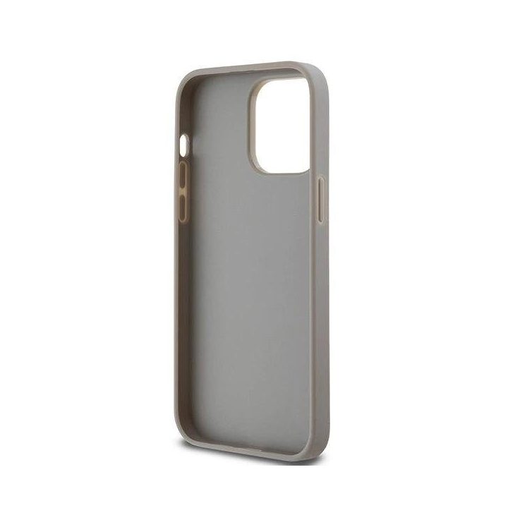 DKNY Leather Mono Stripe & Metal Logo dėklas iPhone 14 Pro Max - smėlio spalvos