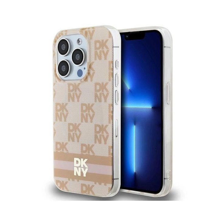 DKNY IML šachmatų langelių rašto ir margintomis juostelėmis MagSafe“ dėklas iPhone 13 Pro Max“ – rožinis