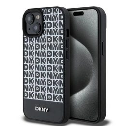 DKNY odinis dėklas su metaliniu logotipu MagSafe iPhone 15/14/13“ telefonui - juodas