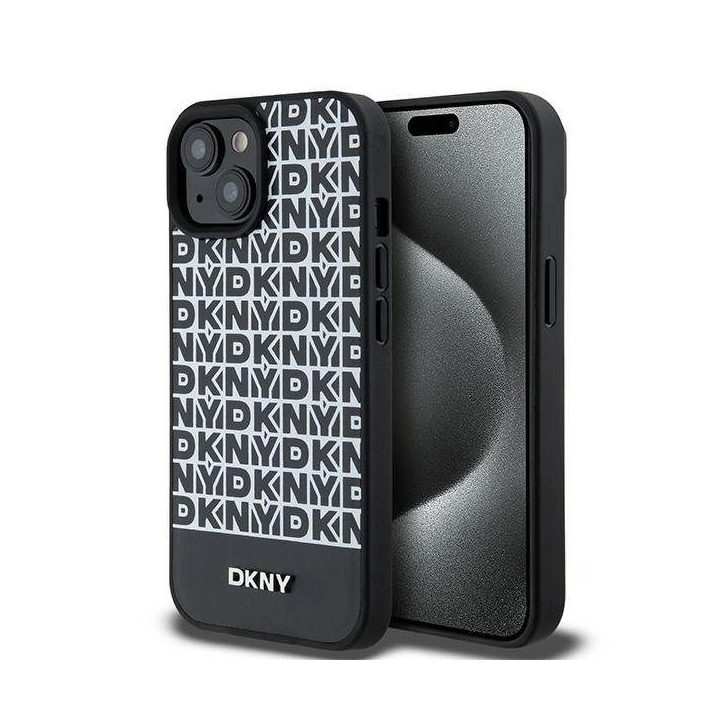 DKNY odinis dėklas su metaliniu logotipu MagSafe iPhone 15/14/13“ telefonui - juodas