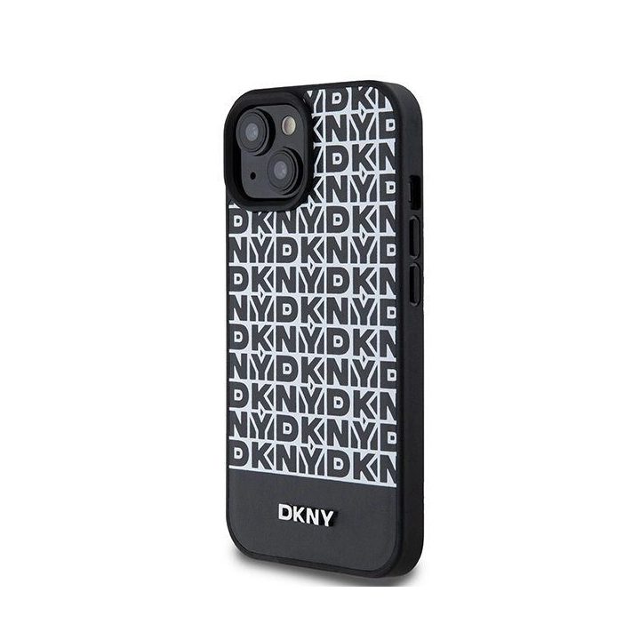 DKNY odinis dėklas su metaliniu logotipu MagSafe iPhone 15/14/13“ telefonui - juodas