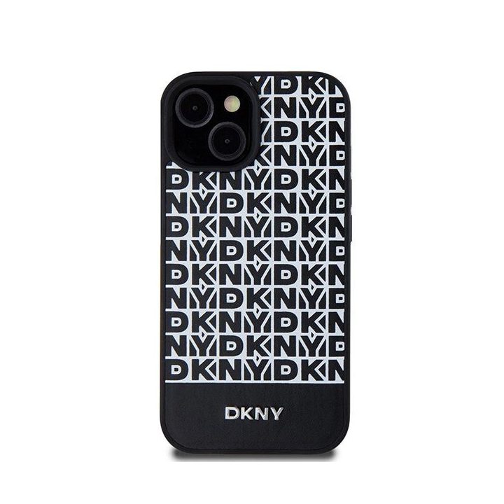DKNY odinis dėklas su metaliniu logotipu MagSafe iPhone 15/14/13“ telefonui - juodas