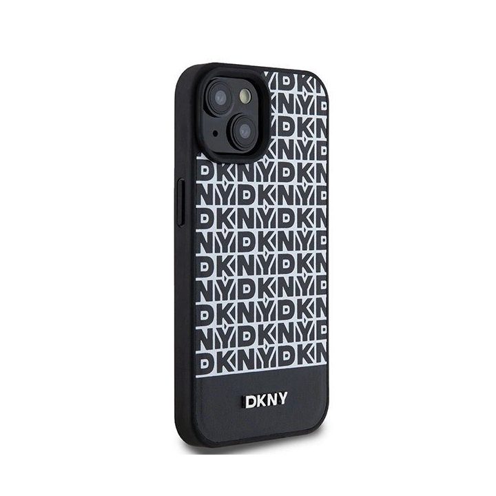 DKNY odinis dėklas su metaliniu logotipu MagSafe iPhone 15/14/13“ telefonui - juodas