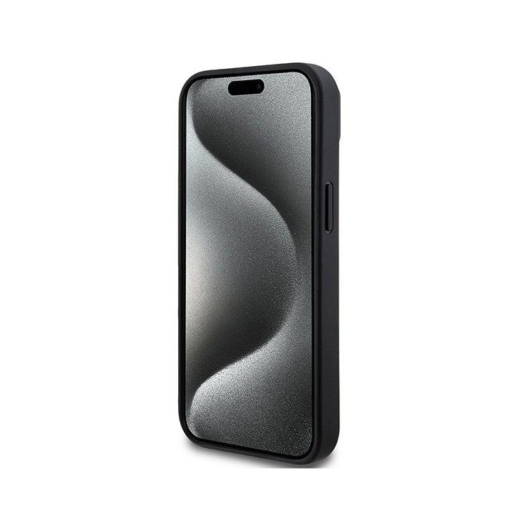DKNY odinis dėklas su metaliniu logotipu MagSafe iPhone 15/14/13“ telefonui - juodas